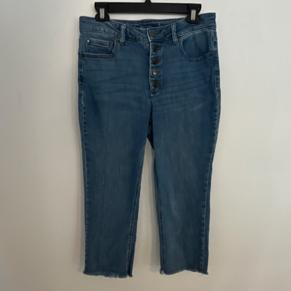 Kenneth Cole Women's Jeans Cropped Blue Denim Button Fly‎ 5-Pocket Design